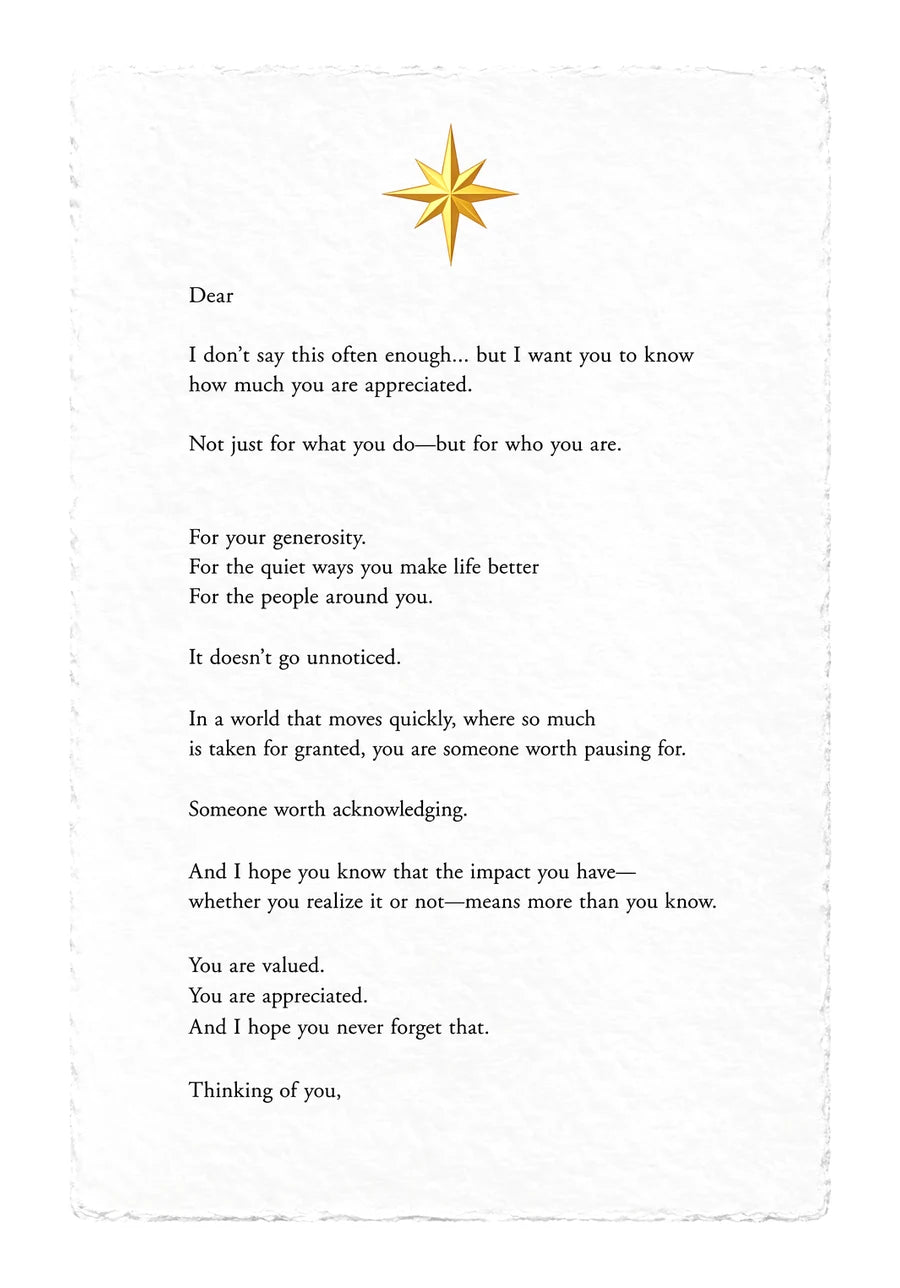 Appreciation Letter — on white handmade paper