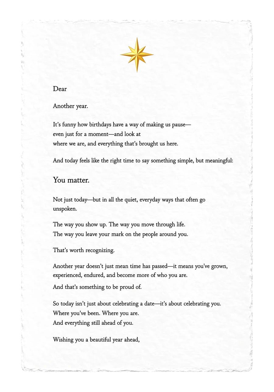 Birthday Letter — on white handmade paper