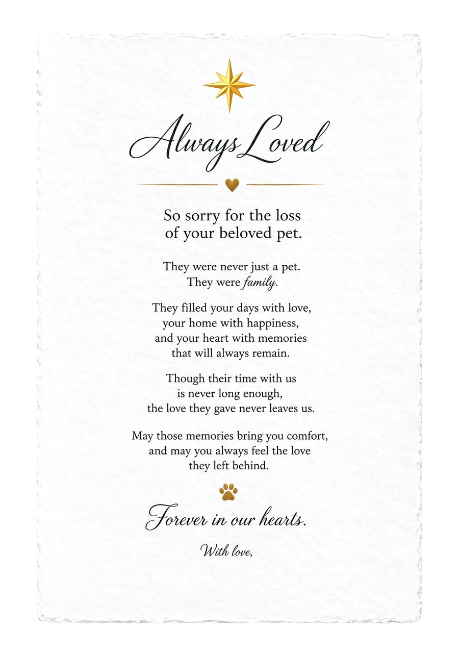 Grieve — Always Loved Letter (Pet) — on white handmade paper