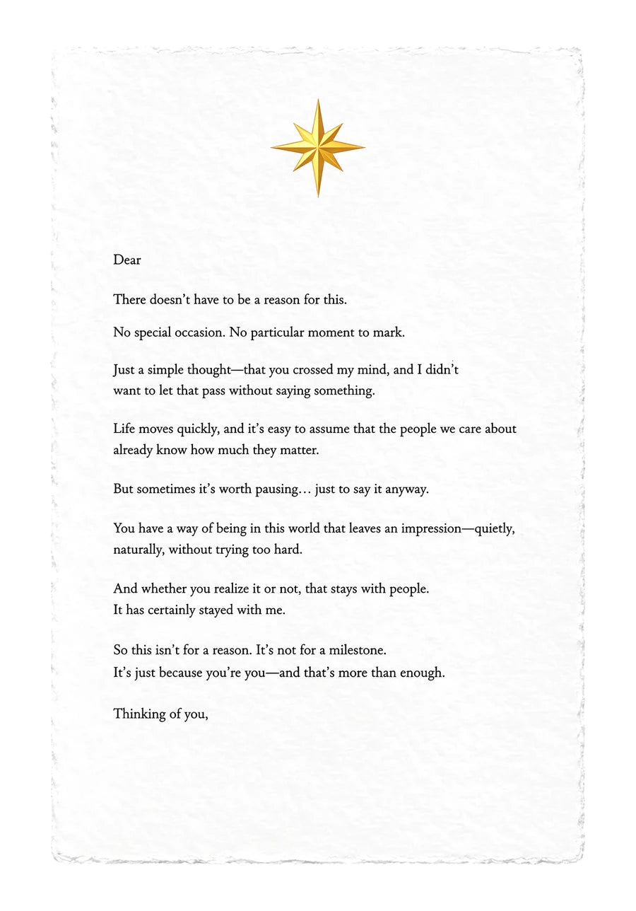 Just Because Letter — on white handmade paper
