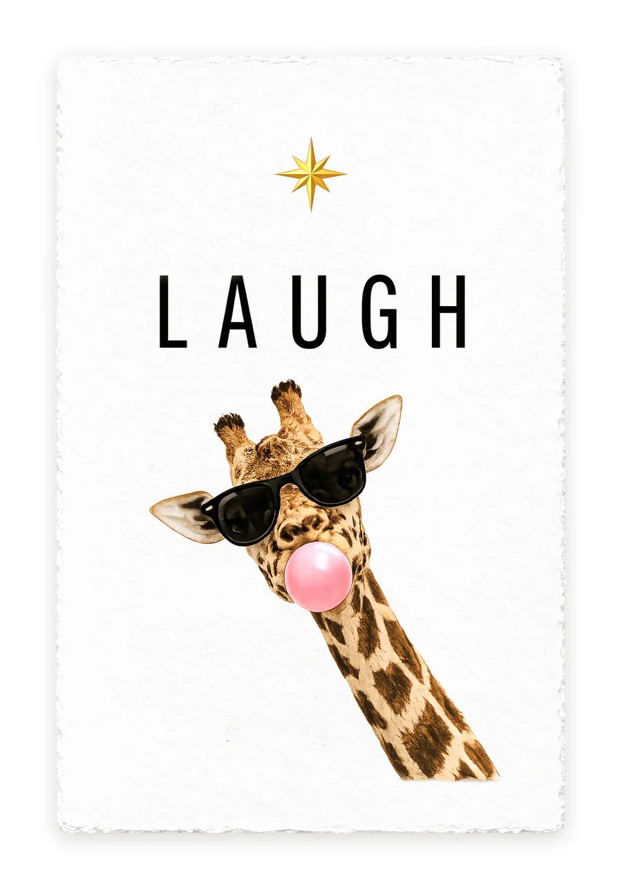 LAUGH — on white handmade paper