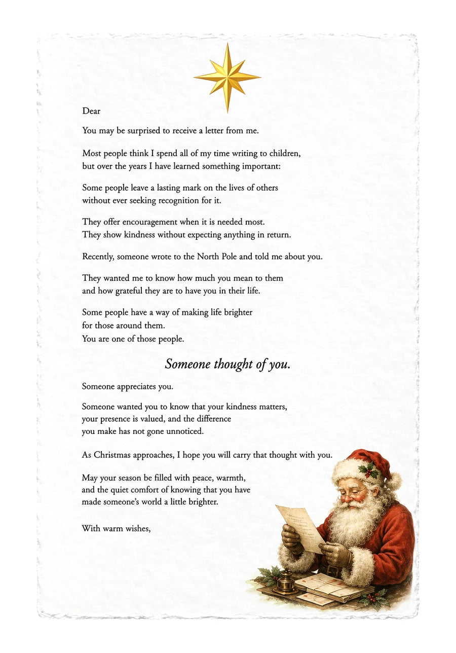 Adult Santa Letter — on white handmade paper