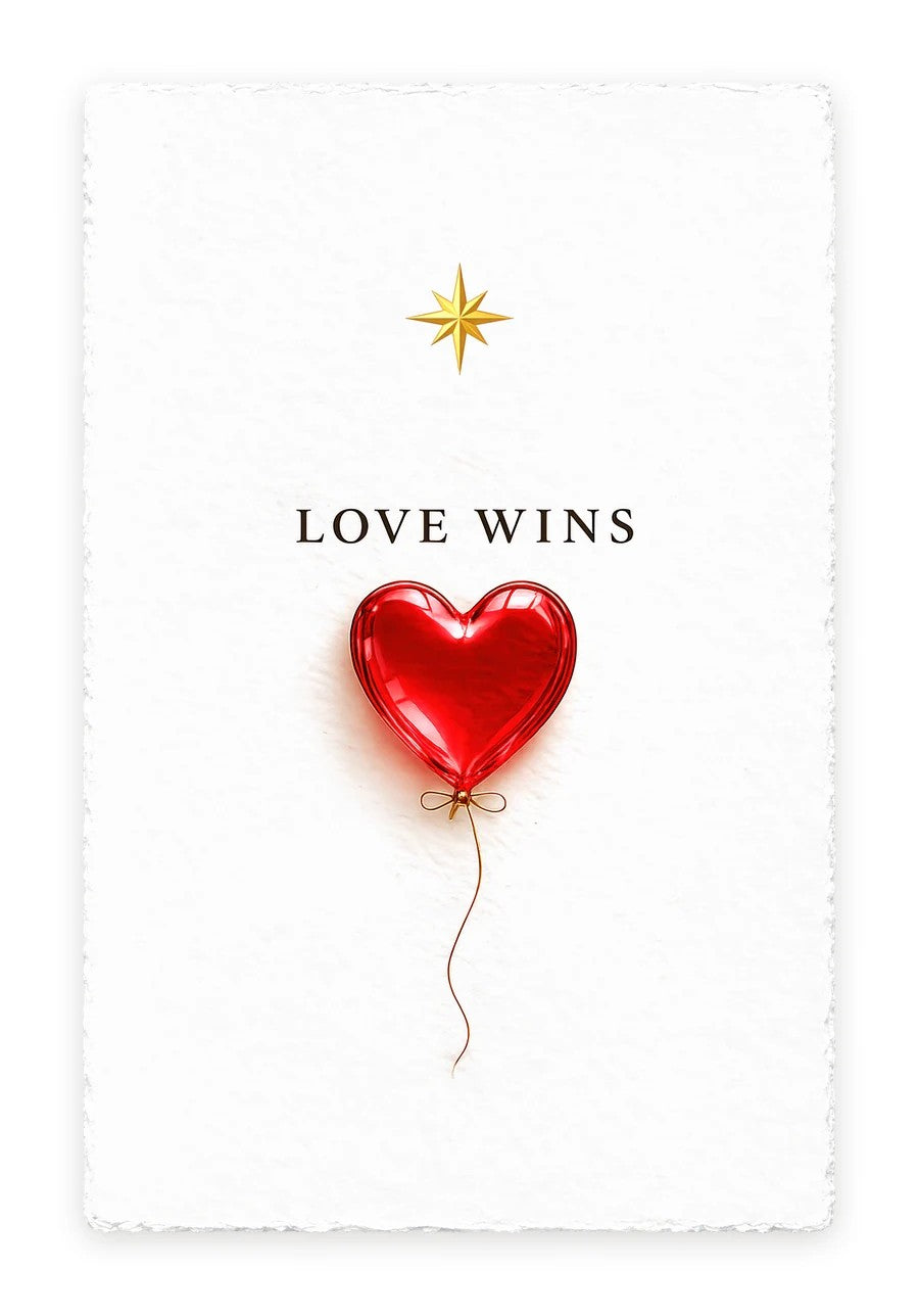 LOVE WINS One-Liner card with a gold heart