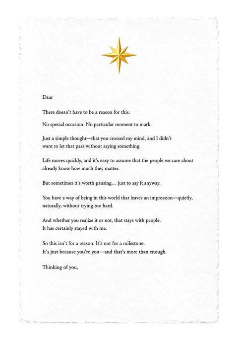 Just Because Letter — printed on white handmade paper with deckle edges