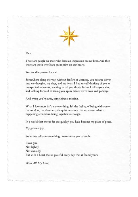Love Letter — printed on white handmade paper with deckle edges