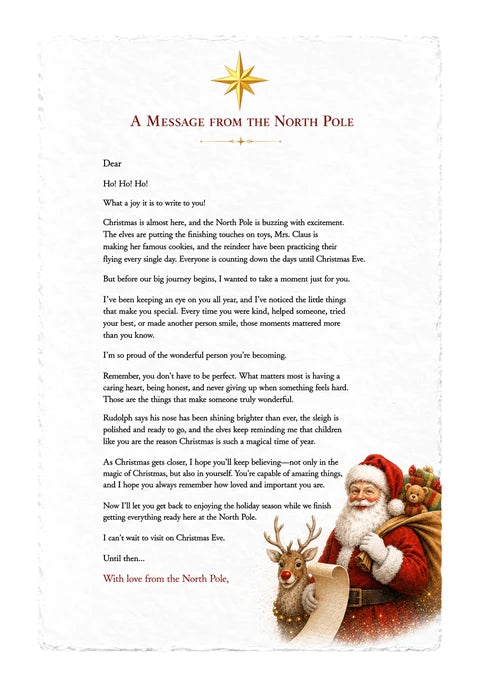 Personalized Santa Letter for Kids — the official letter on white handmade paper