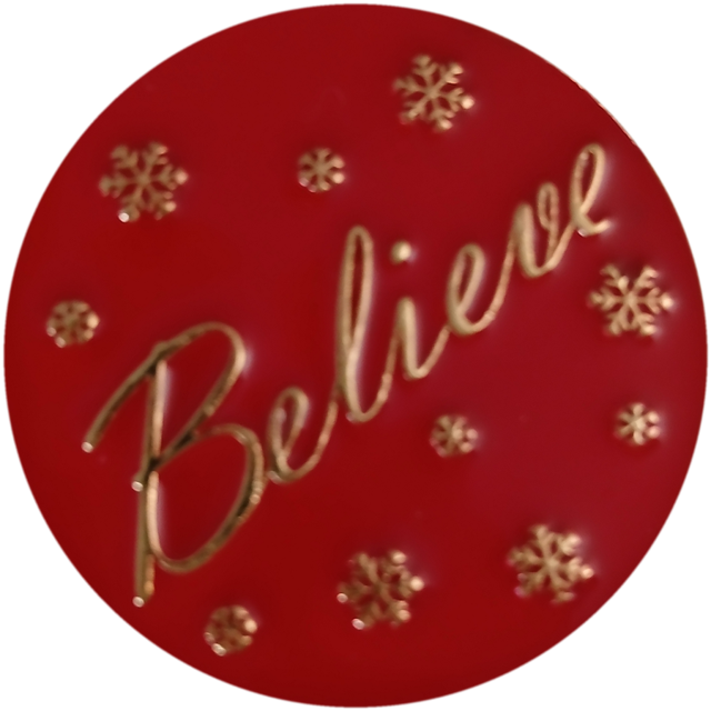 Santa Coin back, red enamel with gold Believe