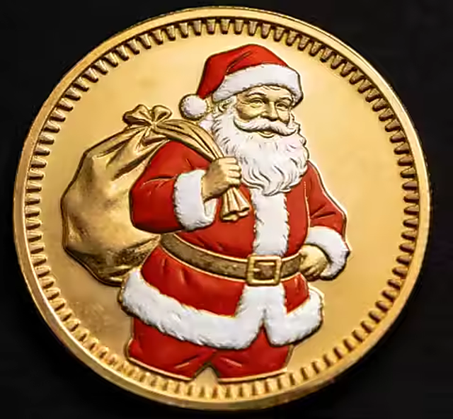 Santa Coin front, embossed Santa Claus